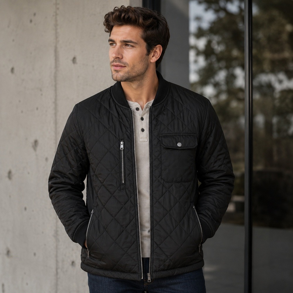 Levi's Jacket Mens L Black Diamond Quilted Multi-Pocket Bomber LW2CN433-BLK